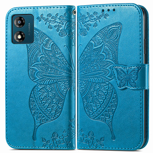 Leather Case Stands Butterfly Flip Cover Holder for Motorola Moto E13 Blue