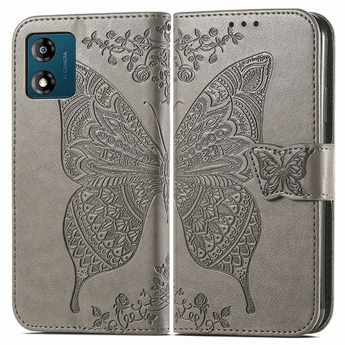 Leather Case Stands Butterfly Flip Cover Holder for Motorola Moto E13 Gray