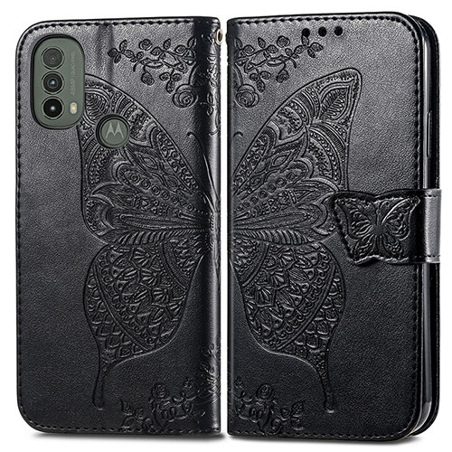 Leather Case Stands Butterfly Flip Cover Holder for Motorola Moto E20 Black