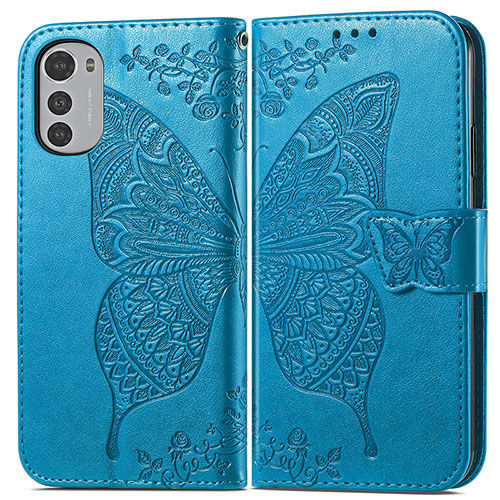Leather Case Stands Butterfly Flip Cover Holder for Motorola Moto E32 Blue