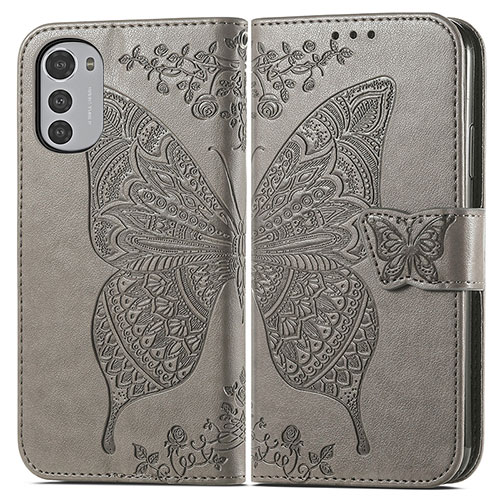 Leather Case Stands Butterfly Flip Cover Holder for Motorola Moto E32 Gray