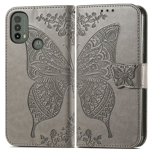 Leather Case Stands Butterfly Flip Cover Holder for Motorola Moto E40 Gray