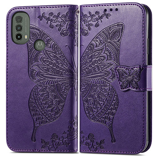 Leather Case Stands Butterfly Flip Cover Holder for Motorola Moto E40 Purple