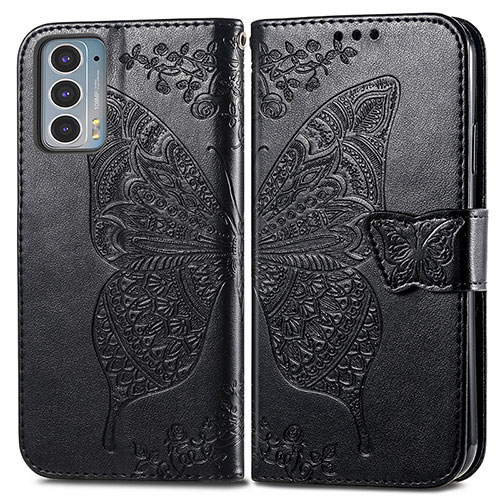 Leather Case Stands Butterfly Flip Cover Holder for Motorola Moto Edge 20 5G Black