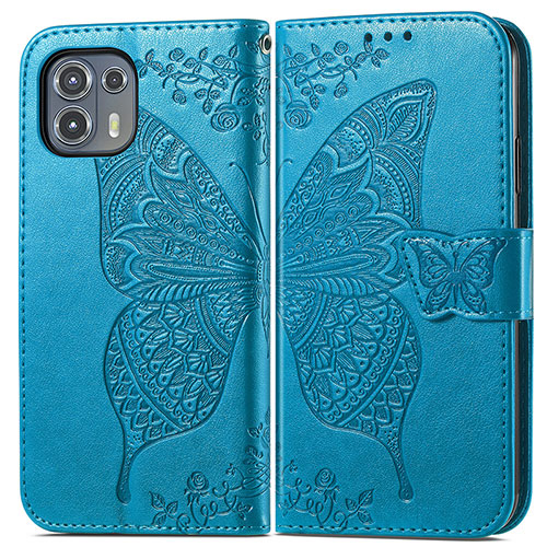 Leather Case Stands Butterfly Flip Cover Holder for Motorola Moto Edge 20 Lite 5G Blue