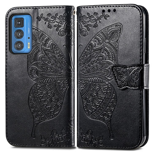 Leather Case Stands Butterfly Flip Cover Holder for Motorola Moto Edge 20 Pro 5G Black