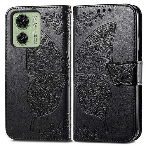 Leather Case Stands Butterfly Flip Cover Holder for Motorola Moto Edge (2023) 5G Black