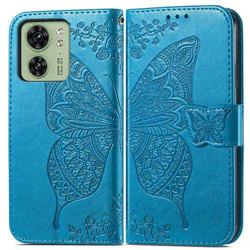 Leather Case Stands Butterfly Flip Cover Holder for Motorola Moto Edge (2023) 5G Blue