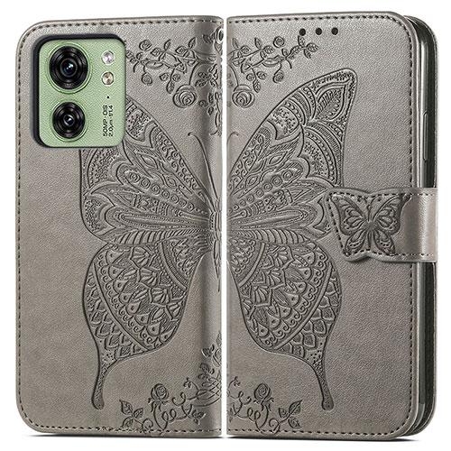 Leather Case Stands Butterfly Flip Cover Holder for Motorola Moto Edge (2023) 5G Gray