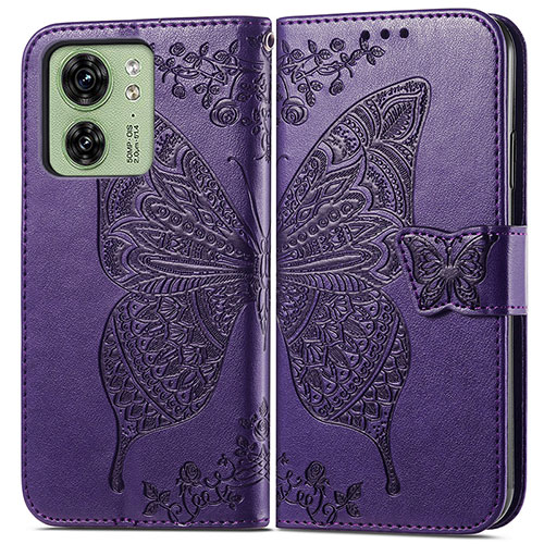 Leather Case Stands Butterfly Flip Cover Holder for Motorola Moto Edge (2023) 5G Purple