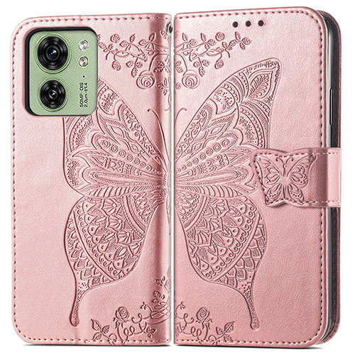 Leather Case Stands Butterfly Flip Cover Holder for Motorola Moto Edge (2023) 5G Rose Gold