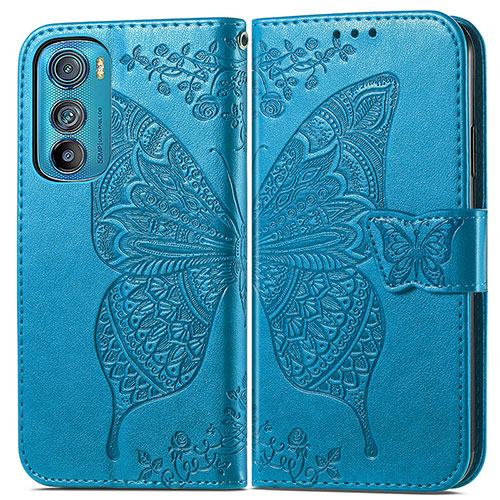 Leather Case Stands Butterfly Flip Cover Holder for Motorola Moto Edge 30 5G Blue