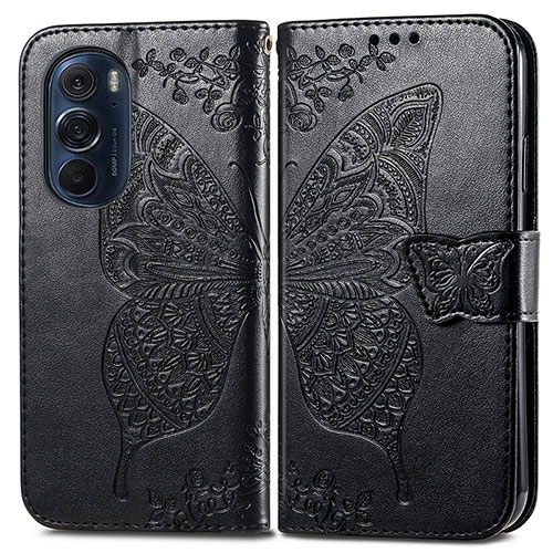 Leather Case Stands Butterfly Flip Cover Holder for Motorola Moto Edge 30 Pro 5G Black