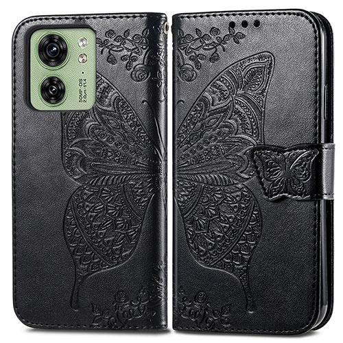 Leather Case Stands Butterfly Flip Cover Holder for Motorola Moto Edge 40 5G Black