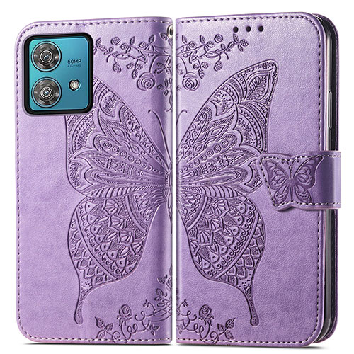 Leather Case Stands Butterfly Flip Cover Holder for Motorola Moto Edge 40 Neo 5G Clove Purple