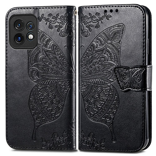 Leather Case Stands Butterfly Flip Cover Holder for Motorola Moto Edge 40 Pro 5G Black