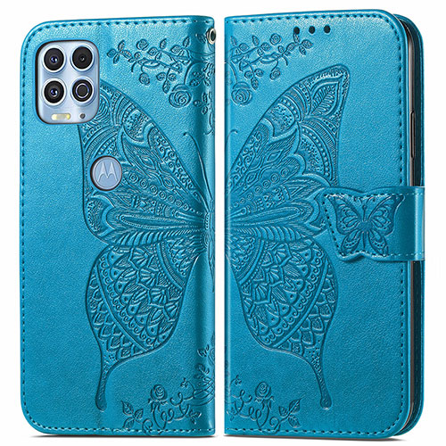 Leather Case Stands Butterfly Flip Cover Holder for Motorola Moto Edge S 5G Blue