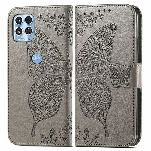 Leather Case Stands Butterfly Flip Cover Holder for Motorola Moto Edge S 5G Gray