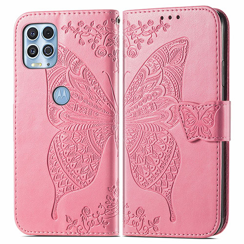 Leather Case Stands Butterfly Flip Cover Holder for Motorola Moto Edge S 5G Hot Pink