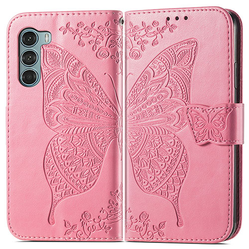 Leather Case Stands Butterfly Flip Cover Holder for Motorola Moto Edge S30 5G Hot Pink