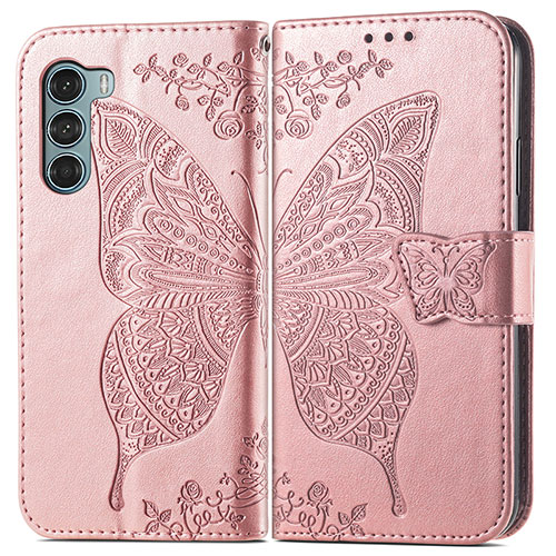 Leather Case Stands Butterfly Flip Cover Holder for Motorola Moto Edge S30 5G Pink