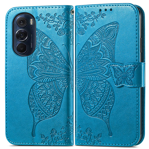 Leather Case Stands Butterfly Flip Cover Holder for Motorola Moto Edge X30 5G Blue