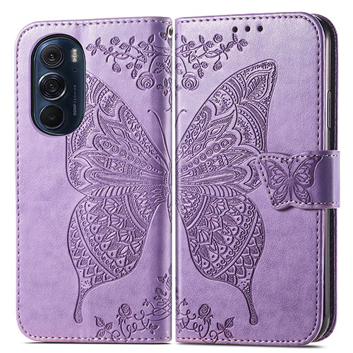 Leather Case Stands Butterfly Flip Cover Holder for Motorola Moto Edge X30 5G Clove Purple