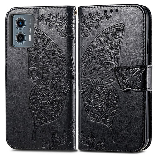 Leather Case Stands Butterfly Flip Cover Holder for Motorola Moto G 5G (2023) Black