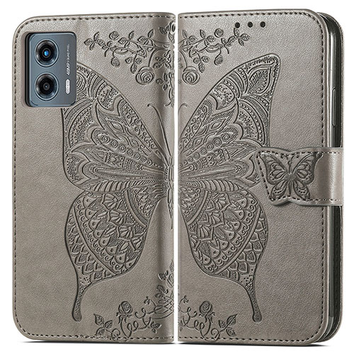 Leather Case Stands Butterfly Flip Cover Holder for Motorola Moto G 5G (2023) Gray