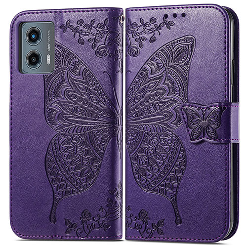 Leather Case Stands Butterfly Flip Cover Holder for Motorola Moto G 5G (2023) Purple