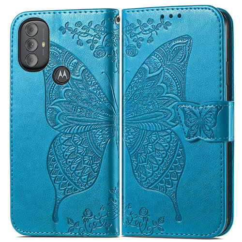 Leather Case Stands Butterfly Flip Cover Holder for Motorola Moto G Play (2023) Blue