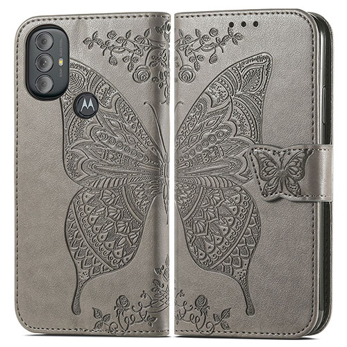 Leather Case Stands Butterfly Flip Cover Holder for Motorola Moto G Play (2023) Gray