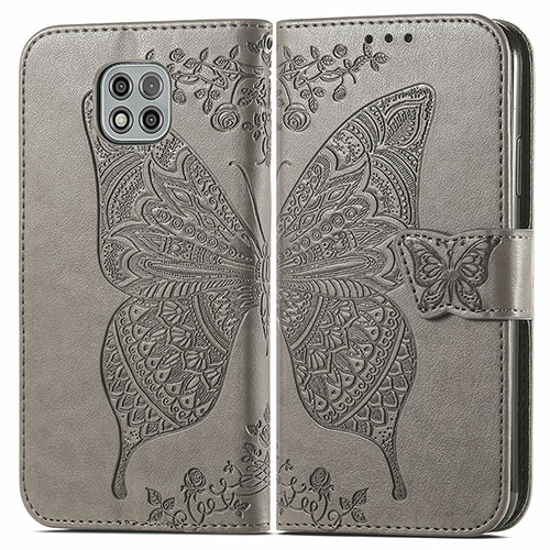 Leather Case Stands Butterfly Flip Cover Holder for Motorola Moto G Power (2021) Gray