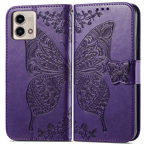 Leather Case Stands Butterfly Flip Cover Holder for Motorola Moto G Stylus (2023) 4G Purple