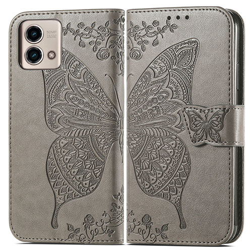 Leather Case Stands Butterfly Flip Cover Holder for Motorola Moto G Stylus (2023) 5G Gray