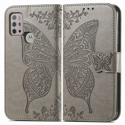 Leather Case Stands Butterfly Flip Cover Holder for Motorola Moto G10 Gray