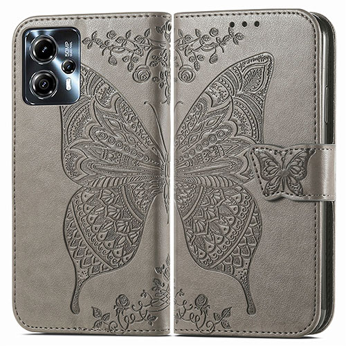 Leather Case Stands Butterfly Flip Cover Holder for Motorola Moto G13 Gray