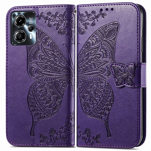 Leather Case Stands Butterfly Flip Cover Holder for Motorola Moto G13 Purple