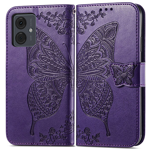 Leather Case Stands Butterfly Flip Cover Holder for Motorola Moto G14 Purple