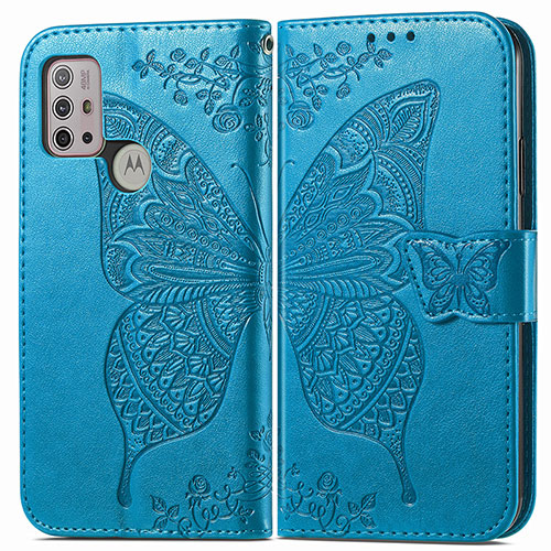 Leather Case Stands Butterfly Flip Cover Holder for Motorola Moto G20 Blue