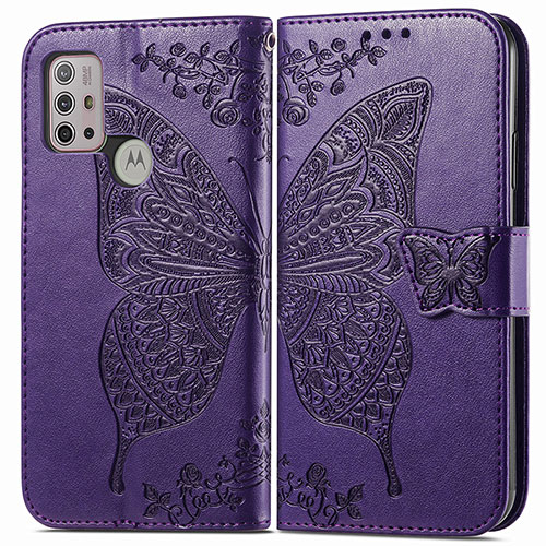 Leather Case Stands Butterfly Flip Cover Holder for Motorola Moto G20 Purple