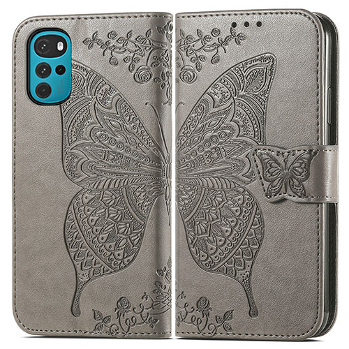 Leather Case Stands Butterfly Flip Cover Holder for Motorola Moto G22 Gray