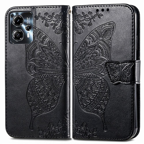 Leather Case Stands Butterfly Flip Cover Holder for Motorola Moto G23 Black