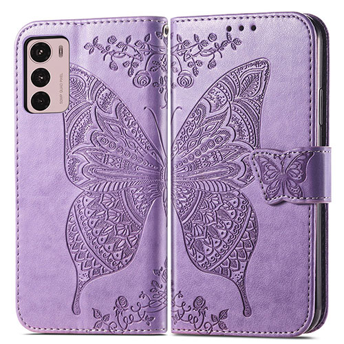 Leather Case Stands Butterfly Flip Cover Holder for Motorola Moto G42 Clove Purple
