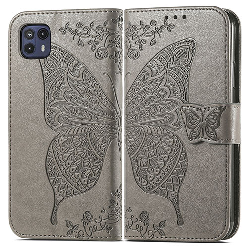 Leather Case Stands Butterfly Flip Cover Holder for Motorola Moto G50 5G Gray