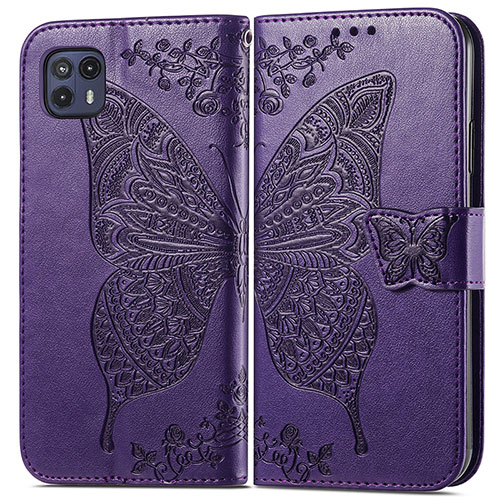 Leather Case Stands Butterfly Flip Cover Holder for Motorola Moto G50 5G Purple