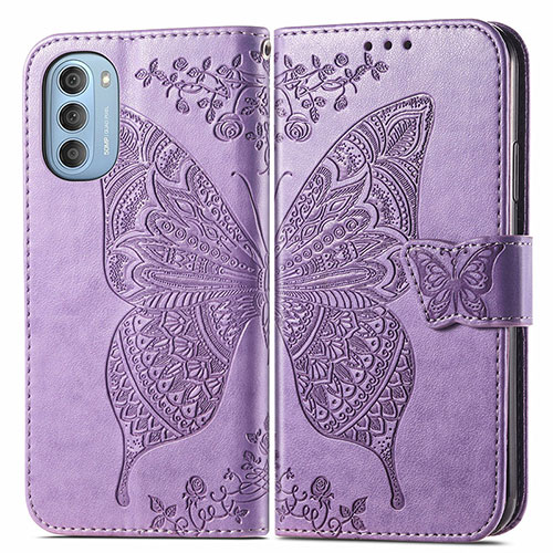 Leather Case Stands Butterfly Flip Cover Holder for Motorola Moto G51 5G Clove Purple