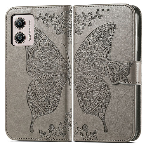 Leather Case Stands Butterfly Flip Cover Holder for Motorola Moto G53j 5G Gray