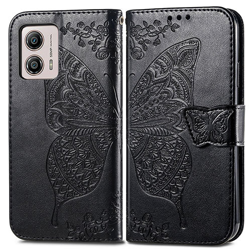 Leather Case Stands Butterfly Flip Cover Holder for Motorola Moto G53y 5G Black