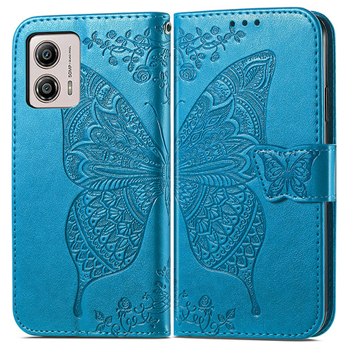 Leather Case Stands Butterfly Flip Cover Holder for Motorola Moto G53y 5G Blue